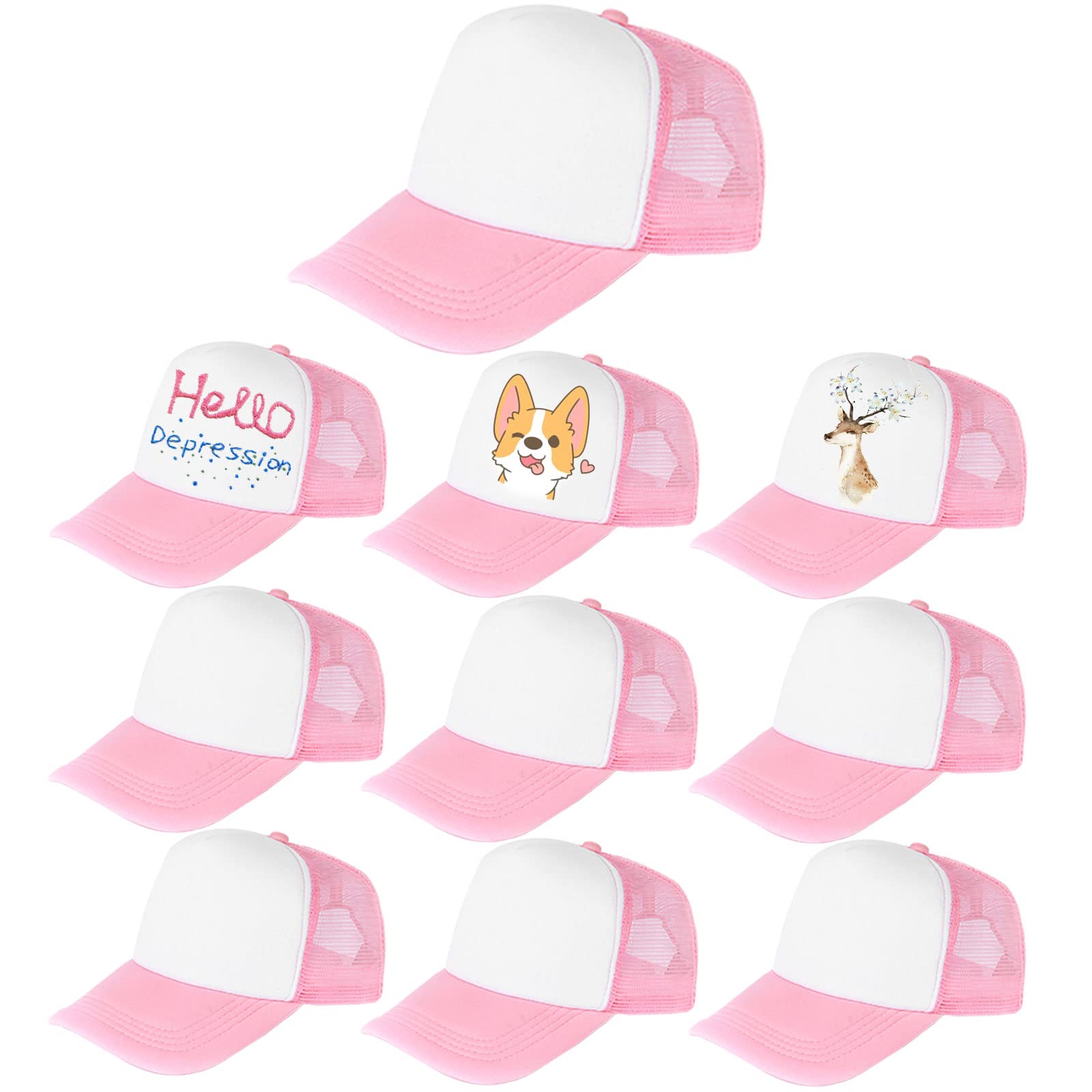 10 Pack Kids Trucker Hats Boys Girls Colorful Baseball Hats Adjustable Sublimation Blank Mesh Plain Baseball Caps
