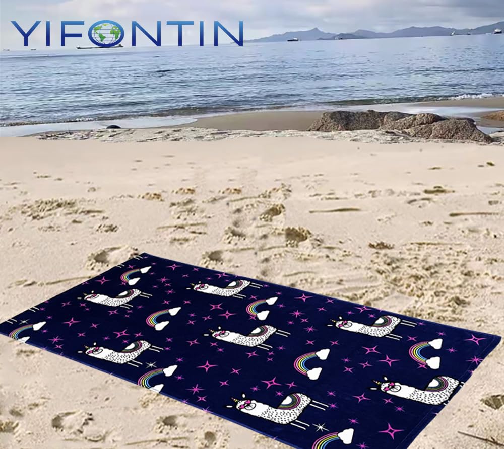 Kids Beach Towel Velour Terry Blanket Throw 100% Cotton Super Soft Absorbent 25.5X51 inches for Bath Swimming Sports Camping Holiday Picnic, Bus Coconut Parasol Lounge Audio Player.