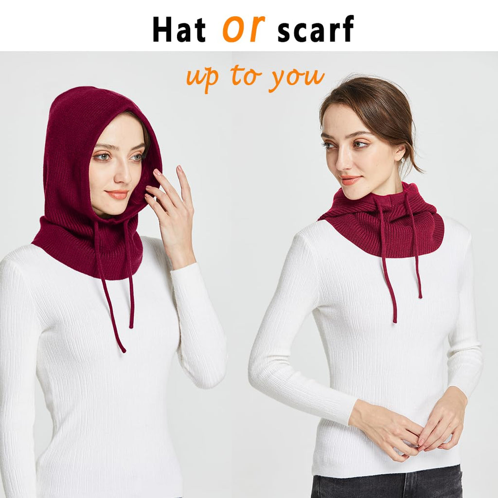 Facecozy Winter Hats for Women, Hooded Scarf Hat for Women Balaclava Knit Beanie Skull Cap Beanie Hat Men Neck Gaiters