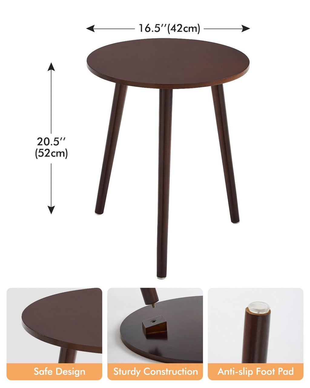 Apicizon Black Round Side Table, Black End Table Bedside Table Nursery with Wood Legs, Nightstand for Living Room, Bedroom, 16.5 x 20.5 Inches