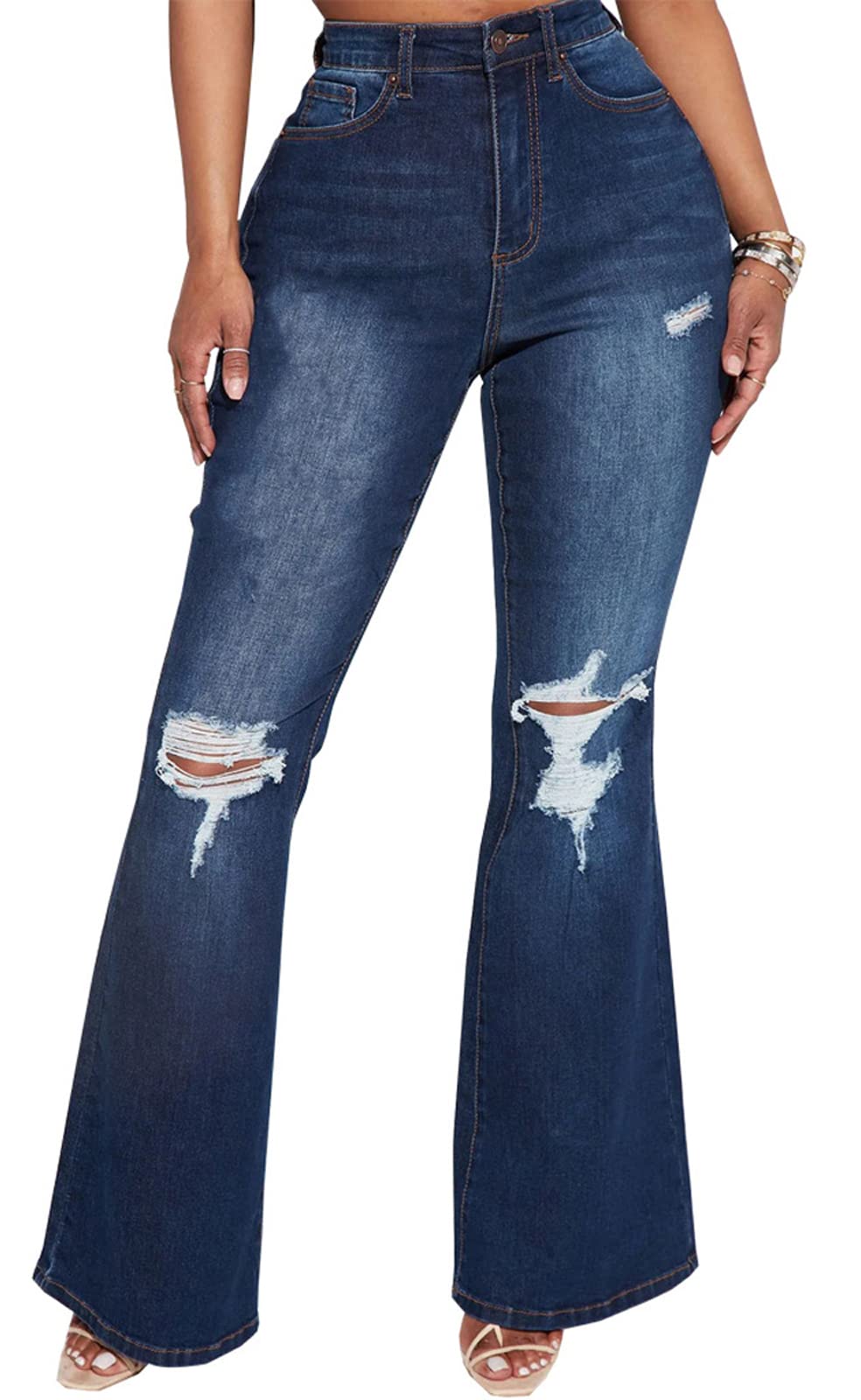 Bell Bottom Jeans for Women Ripped High Waisted Classic Flared Denim Pants