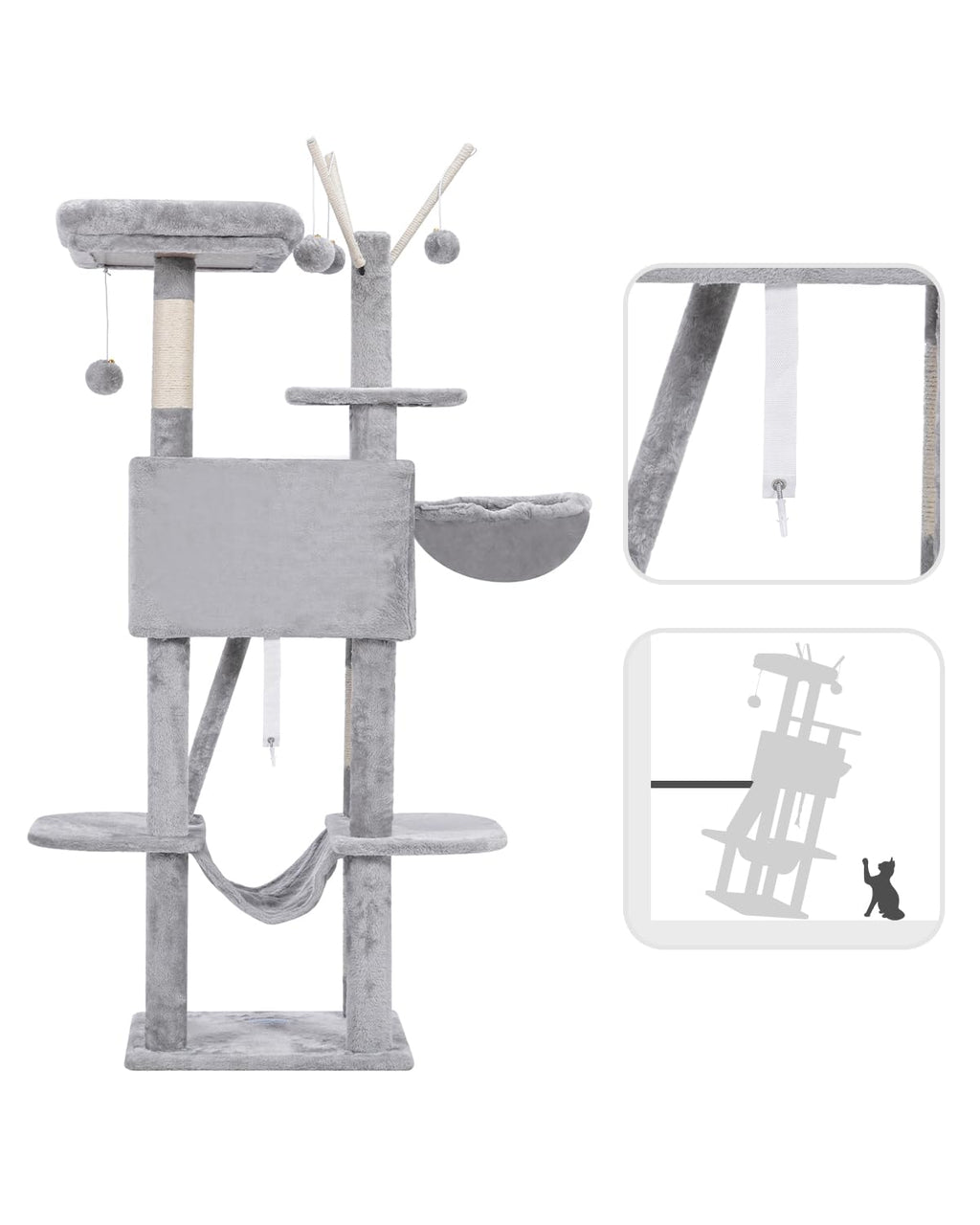 Hey-brother Cat Tree, 53 inch Cat Tower for Indoor Cats, Cat House with Padded Platform Bed, Toy Balls, Large Cozy Condo, Hammocks and Sisal Scratching Posts, Beige MPJ019-SM