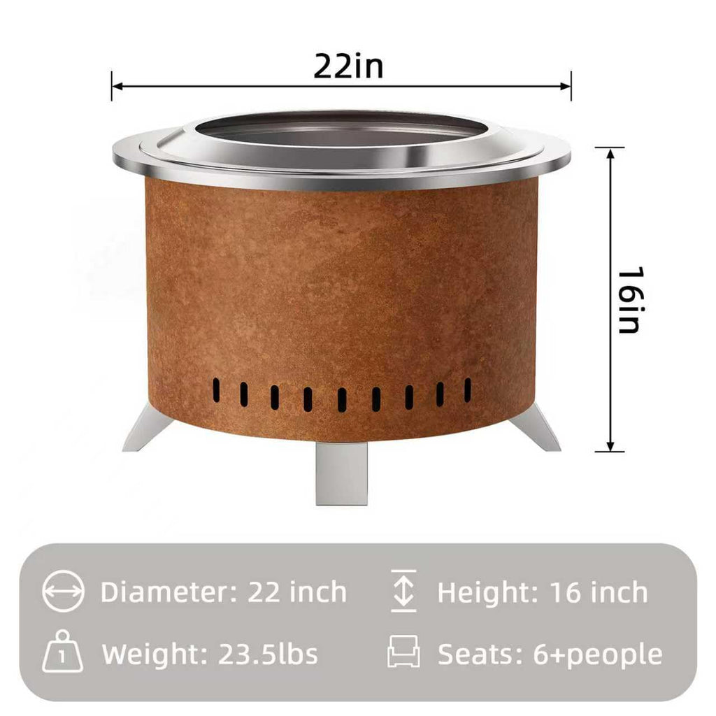 Verdeluxe Smokeless Fire Pit,22 Inch Stainless Steel Firepit, Outdoor Wood Burning Fire Pit with Cover,Smokeless Firepits for Outside Backyard Patio Garden Camping Bonfire