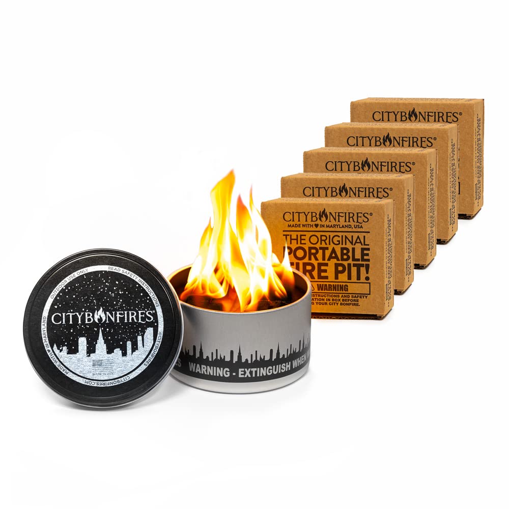 City Bonfires Portable Fire Pit - Mini Fire Pit, Table Top Firepit, No Wood, No Embers, 3-5 Hours of Burn Time - Food Safe for Smores - Lightweight, Emergency Heat, Camping Stove (2-Pack)