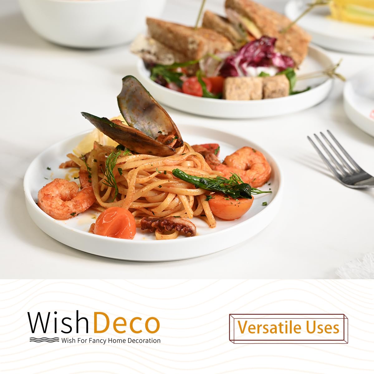 WishDeco White Dinner Plates Set of 4, Ceramic Dining Plates 10.5 inch, Large Salad Plate, Porcelain Kitchen Plate for Pizza, Steak, Microwave and Dishwasher Safe