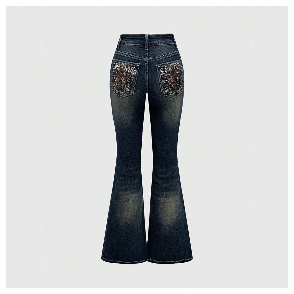 MakeMeChic Women's Bell Bottom Jeans Stretchy Flared Jeans Embroidered Y2K High Waist Denim Pants