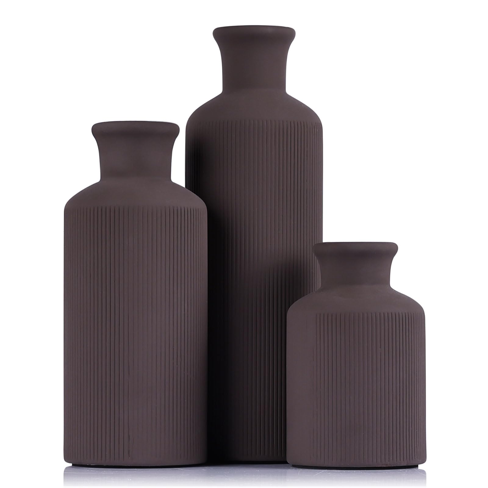 Ceramic Vase Set - 3 Ceramic Small Vases, Farmhouse Country Flower Vase Home Decor, Living Room Decoration, Table Decoration, Fireplace Decor, and Entrance Decorations Centerpieces
