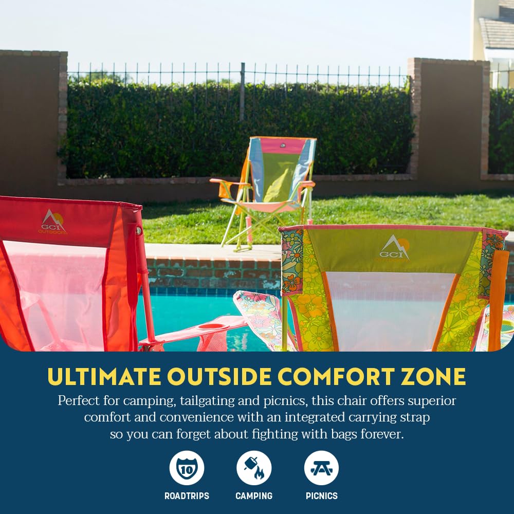 GCI Outdoor Comfort Pro Rocker Camping Chair | Portable Folding Rocking Chair with Durable Armrests & Drink Holder — Blush