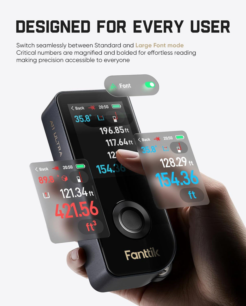 Fanttik A11 Ultra 3-in-1 Laser Measuring Tool, 197Ft Digital Laser Distance Measure with IPS Touch Screen & Side LCD, Wheel Roller & 3-Axis Digital Level, Rechargeable for Home DIY & Indoor Projects