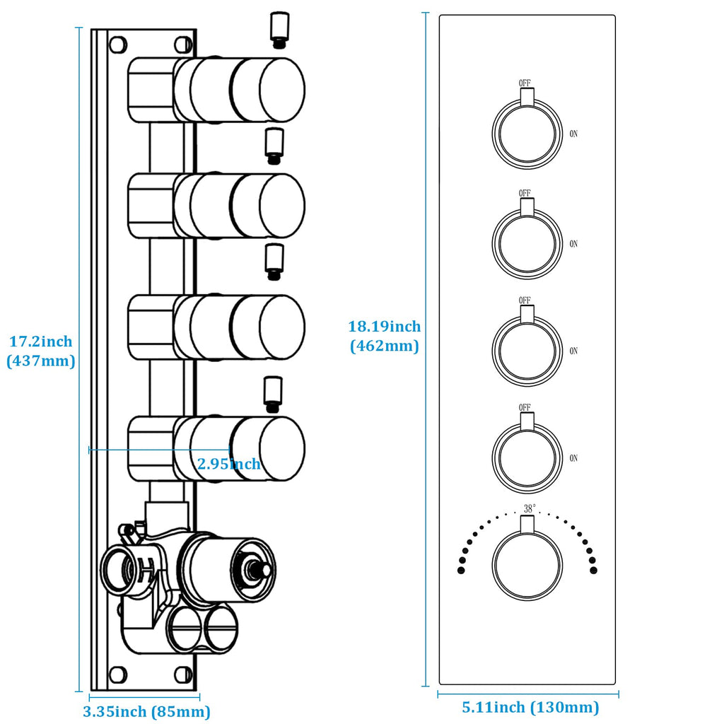 HOMEDEC 2 Way Shower Diverter Valve Brass Dual Functions Thermostatic Shower Mixing Valve Kit 3 Handle Flow Control Valve, 3/4 Inch Inlet, Can Use All Options At a Time, Matte Black