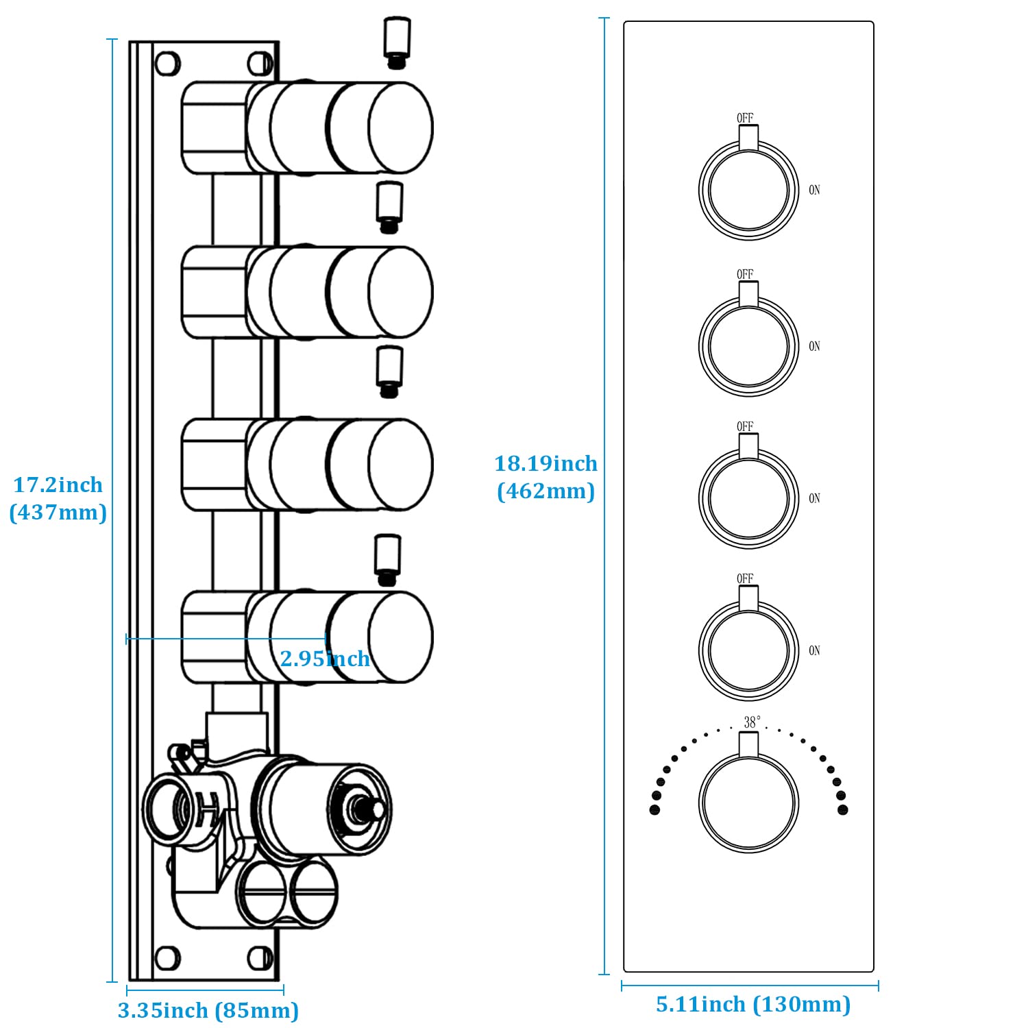 HOMEDEC 2 Way Shower Diverter Valve Brass Dual Functions Thermostatic Shower Mixing Valve Kit 3 Handle Flow Control Valve, 3/4 Inch Inlet, Can Use All Options At a Time, Matte Black