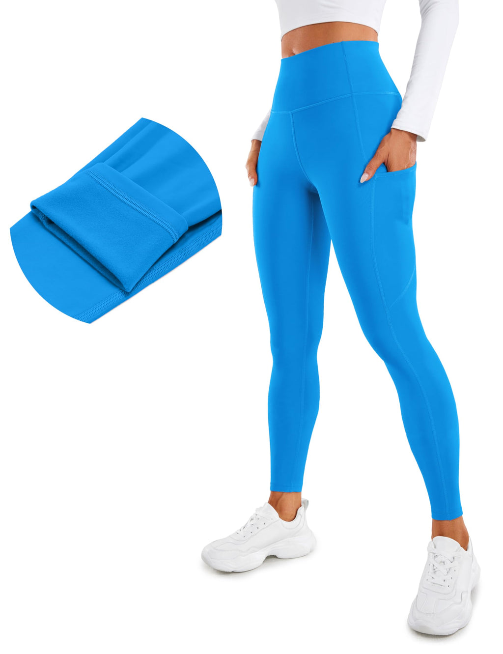 CRZ YOGA Fleece Lined Leggings Pockets 28'' - Thermal Casual Lounge Workout Womens Yoga Full Length Pants Winter Warm