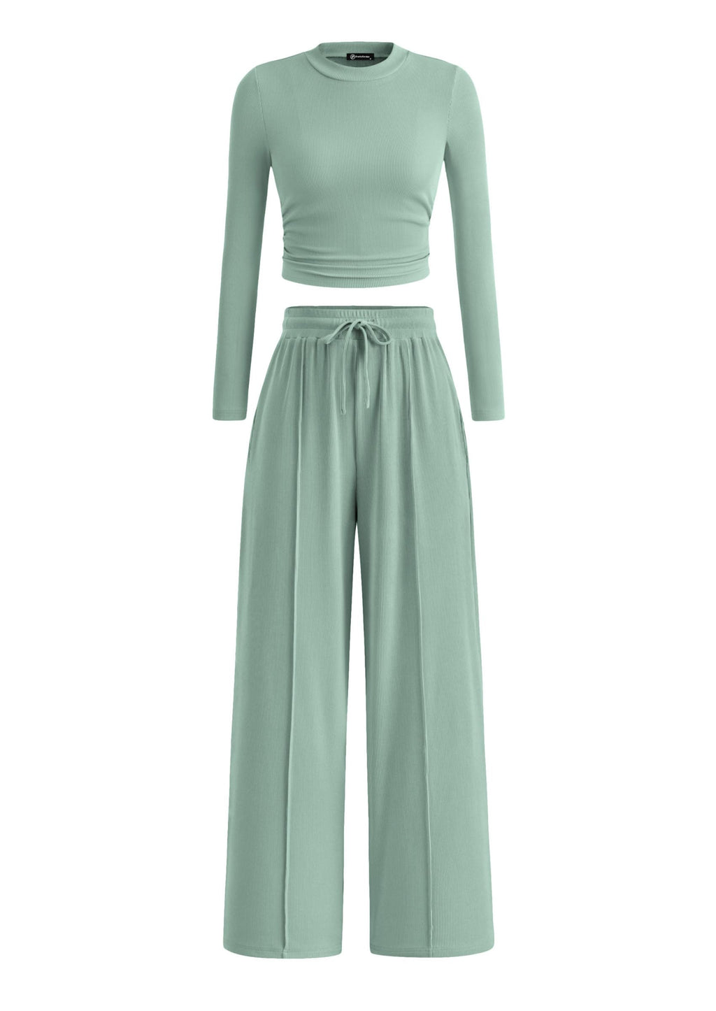 PRETTYGARDEN Women's 2 Piece Sets 2026 Fall Long Sleeve Crop Tops Wide Leg Pants Matching Outfit Tracksuits Spring Clothes
