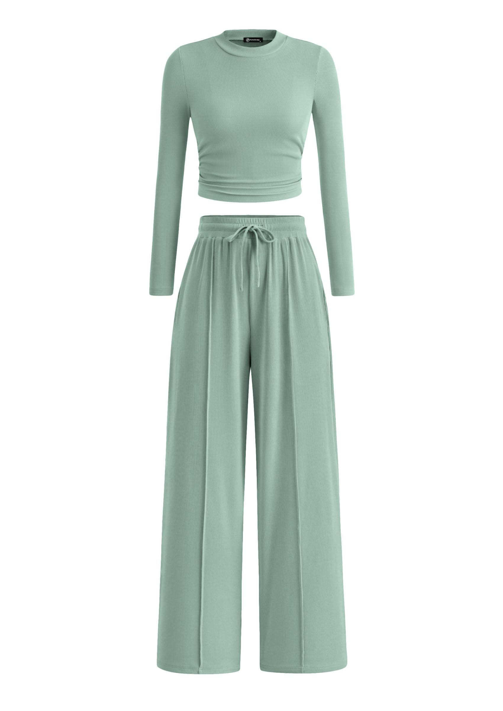 PRETTYGARDEN Women's 2 Piece Sets 2026 Fall Long Sleeve Crop Tops Wide Leg Pants Matching Outfit Tracksuits Spring Clothes