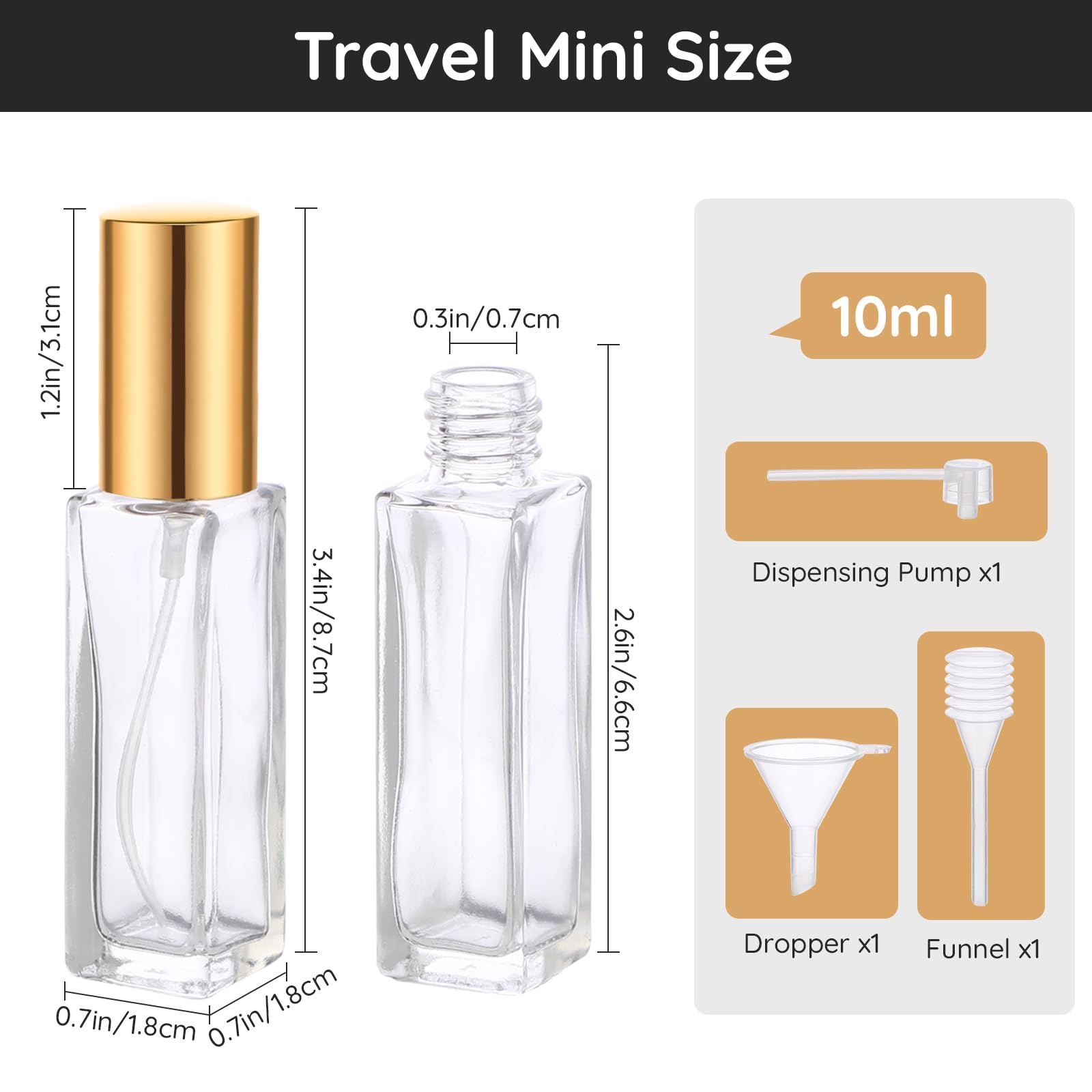 Segbeauty 0.34oz Mini Perfume Spray Bottles, 10Pack 10ml Glass Travel Perfume Atomizer Refillable, Small Empty Cologne Atomizer for Frangrance, Sample Cologne Bottles Sprayer with Refill Tool