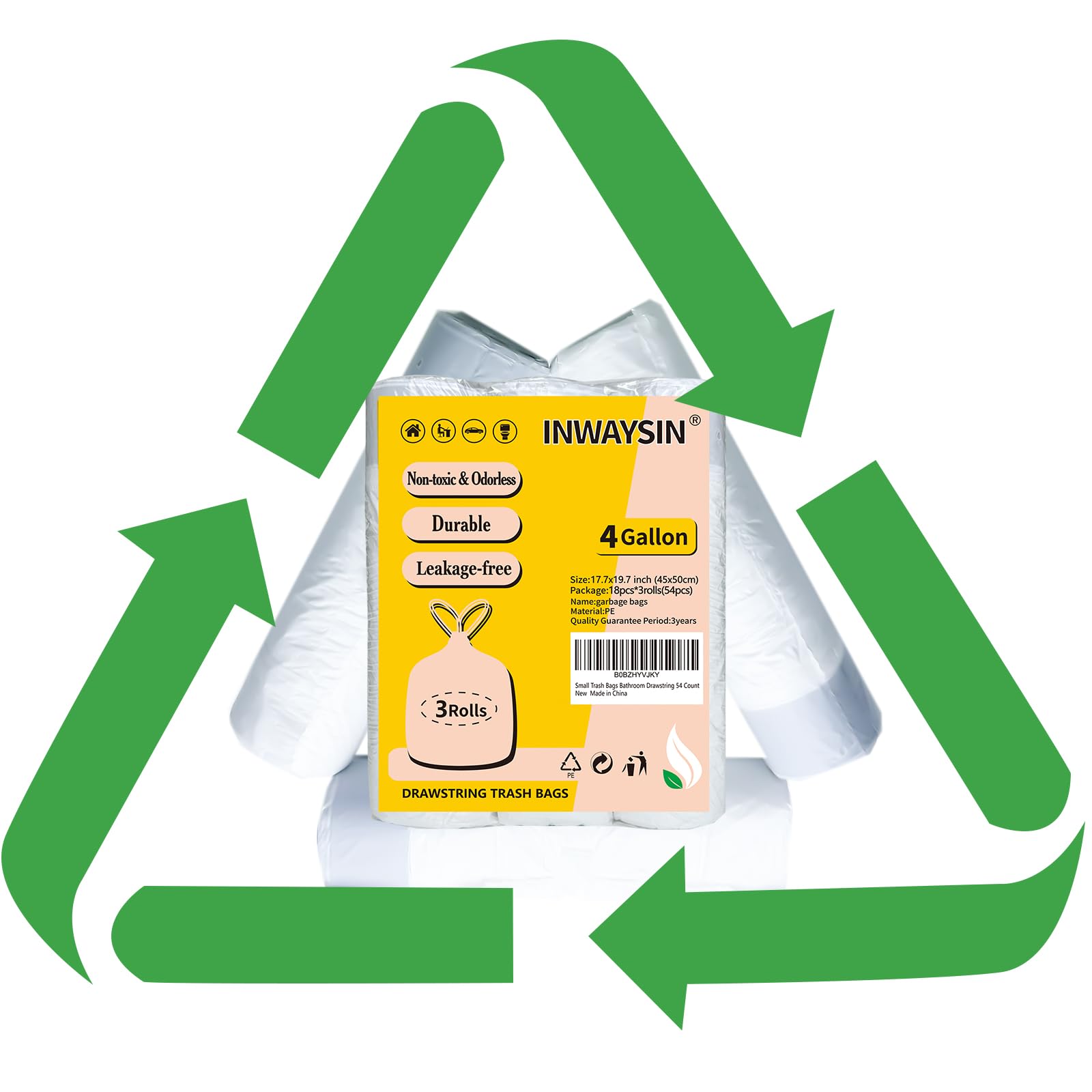 2.6 Gallon Small-Trash-Bags Plastic Drawstring Garbage-Bag - Mini Tiny White Unscented 80 Count For Bathroom Car Can Restroom Office Liners Waste Basket Strong Bulk Inwaysin