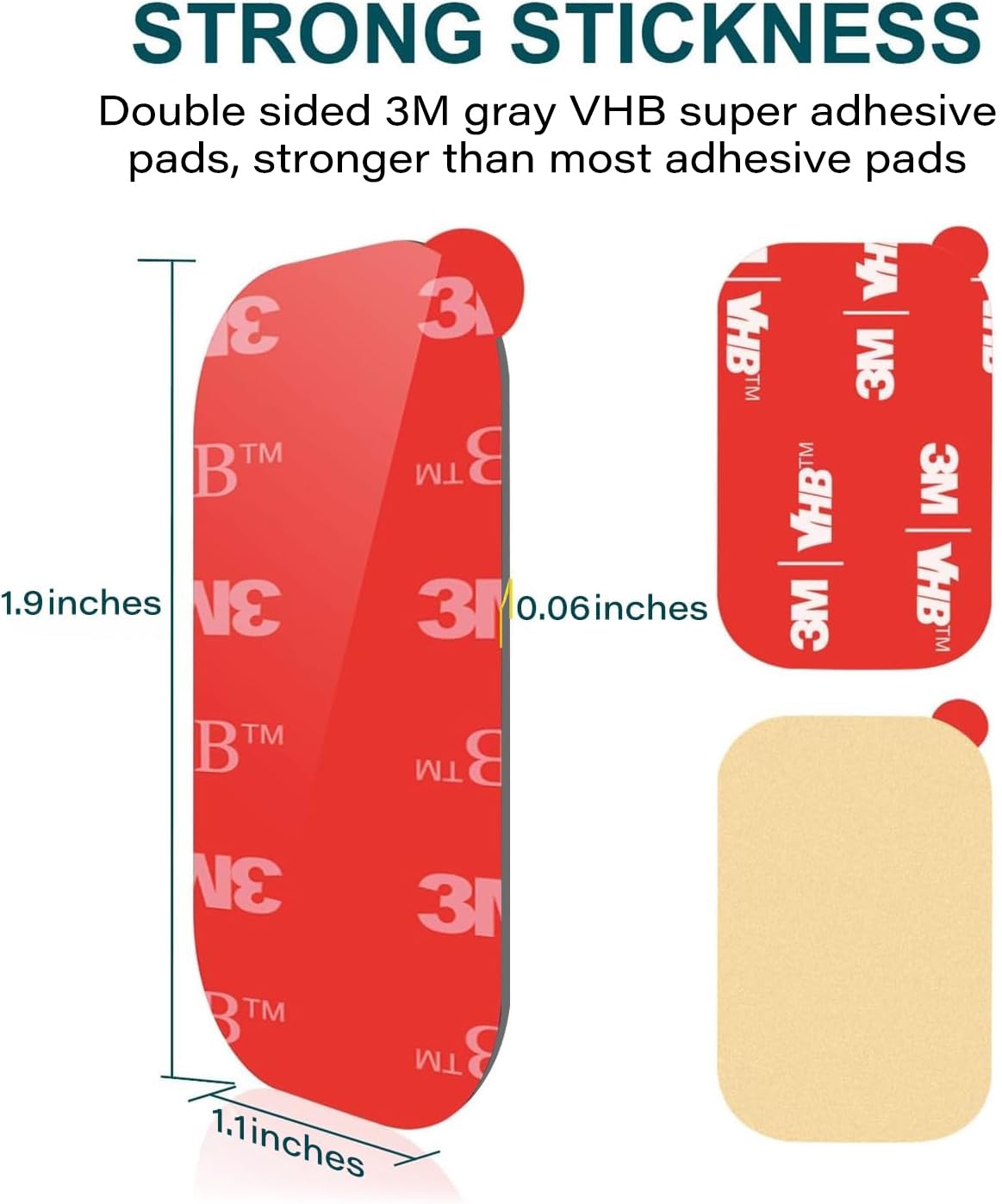 APPS2Car 3M VHB Adhesive Pads Replacement Tape, 4-Pack Double-Sided Mounting Pads for Magnetic Car Phone Mount, Sticky Sticker Tapes for Dashboard & Windshield Mounts - Grey