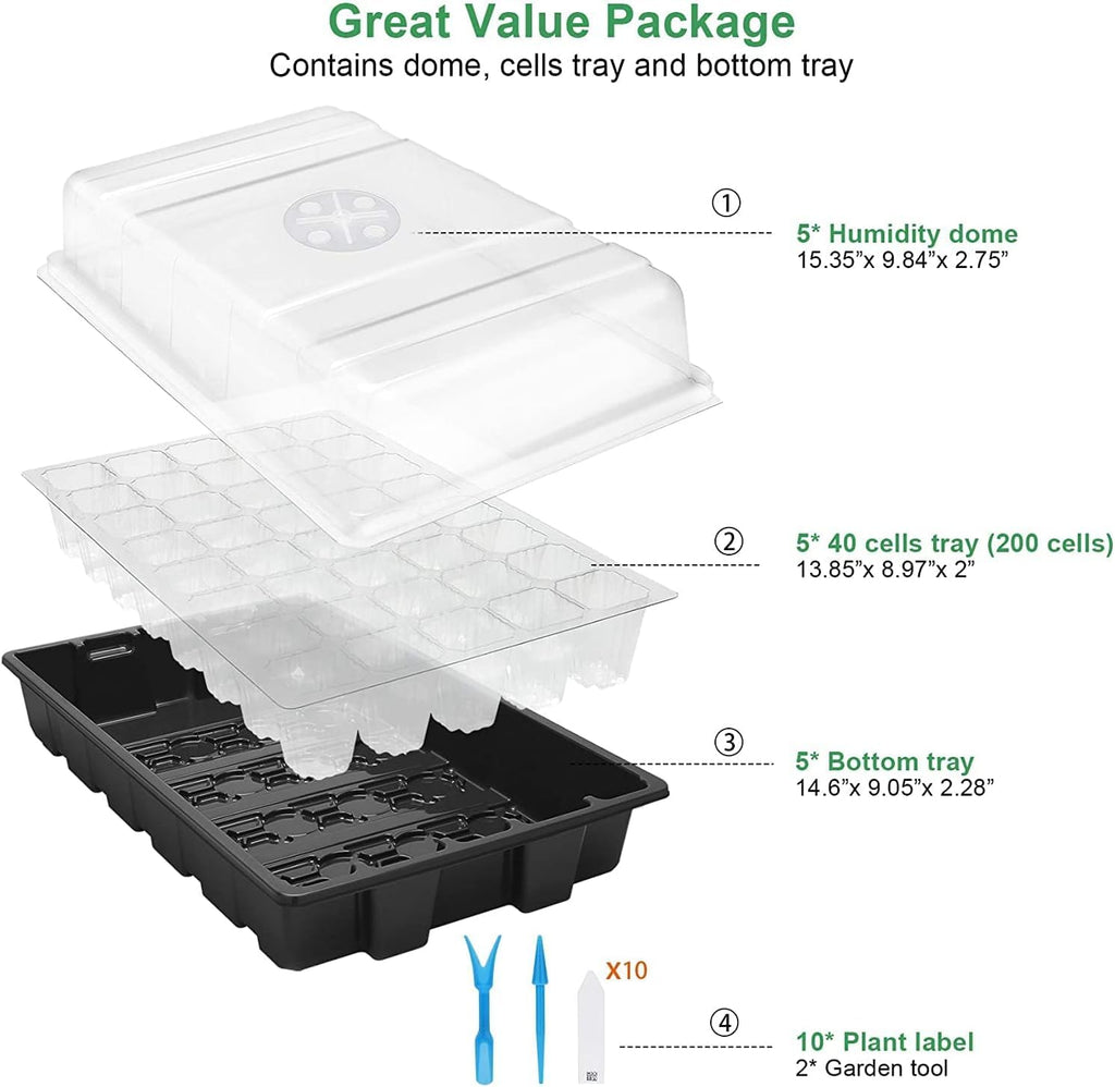 MIXC Seed Starter Tray with Lights, 2 Packs Mini Propagator Plant Grow Kit Greenhouse with Humidity Vented Domes and Base for Seeds Starting, Black