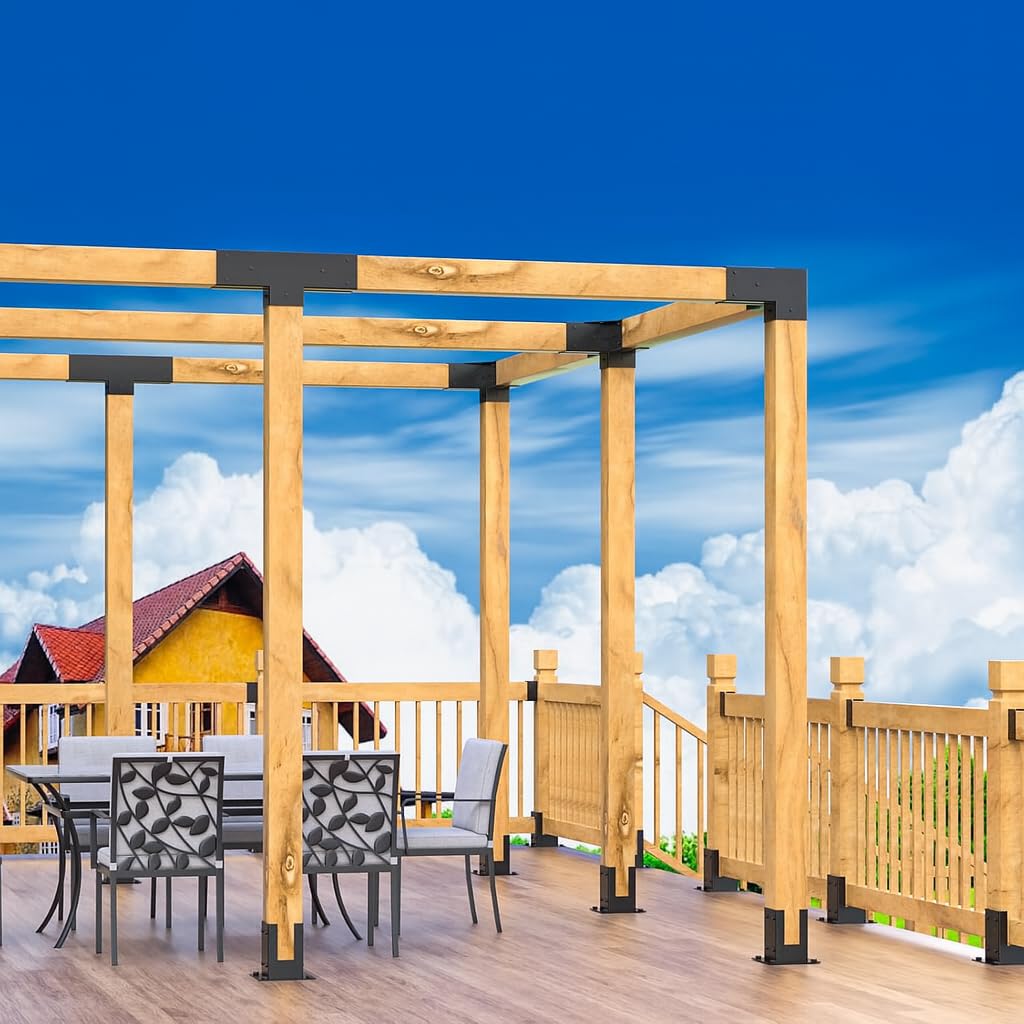Woodwork Pergola Kit 2 Pcs- Post and Beam T Brackets - Modular Sizing Pergola Brackets Hardware fit for 4 x 4 Lumber, Heavy Duty