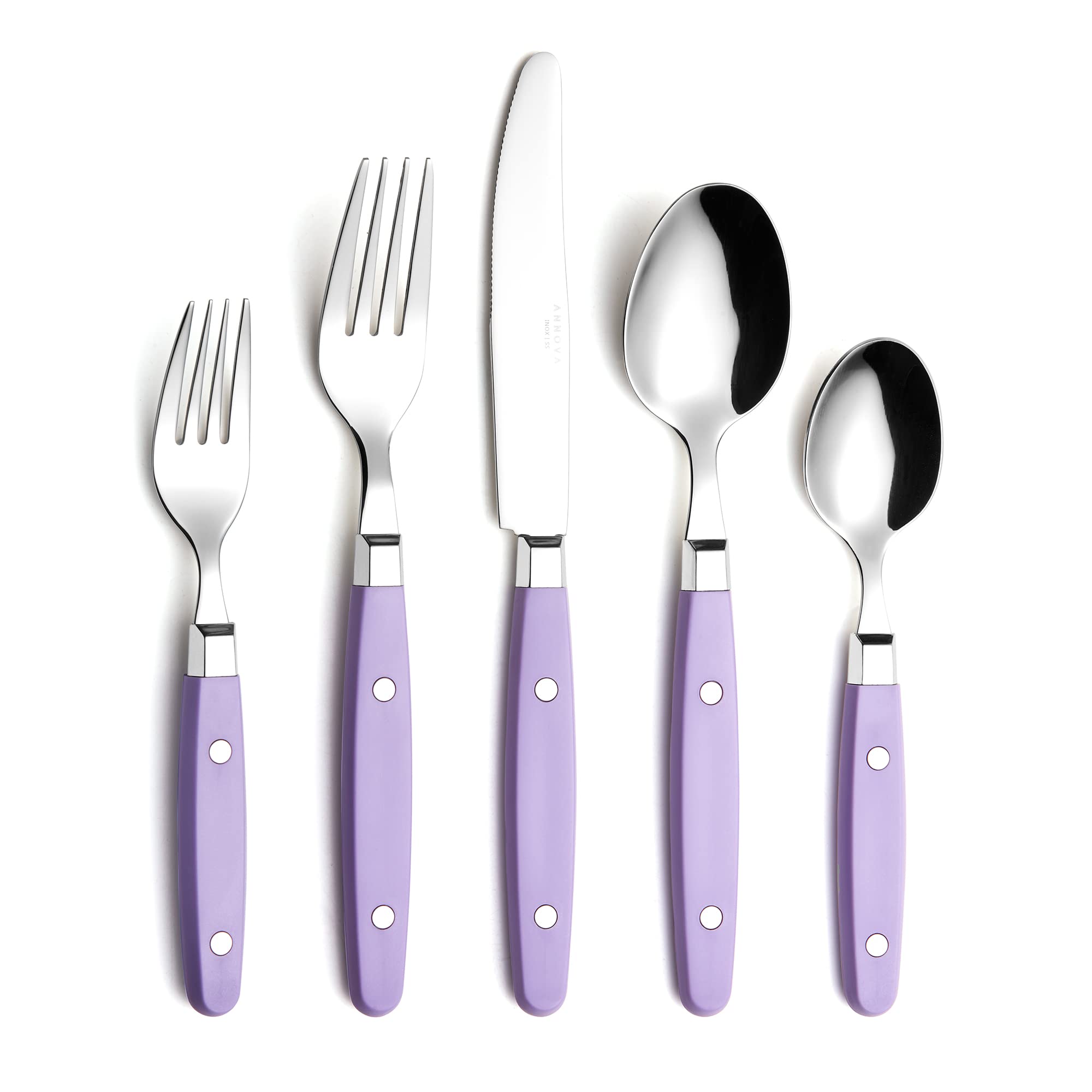 ANNOVA Silverware Set, Retro/Rivet Colorful Stainless Steel Tableware Kitchen Flatware Set Utensils, Includes Dinner Knives, Forks, Spoons, Salad Forks & Dessert Spoons (Brown, 20 Pieces)