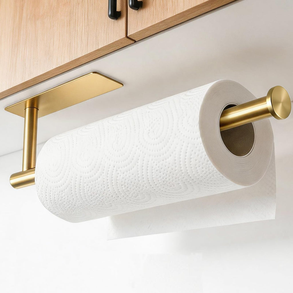 theaoo Paper Towel Holder - Under Cabinet Paper Towel Holder for Kitchen, Adhesive Paper Towel Roll Rack for Bathroom Towel, Wall Mounted Matte Black Paper Towel Rack, SUS304 Stainless Steel(1, Black)