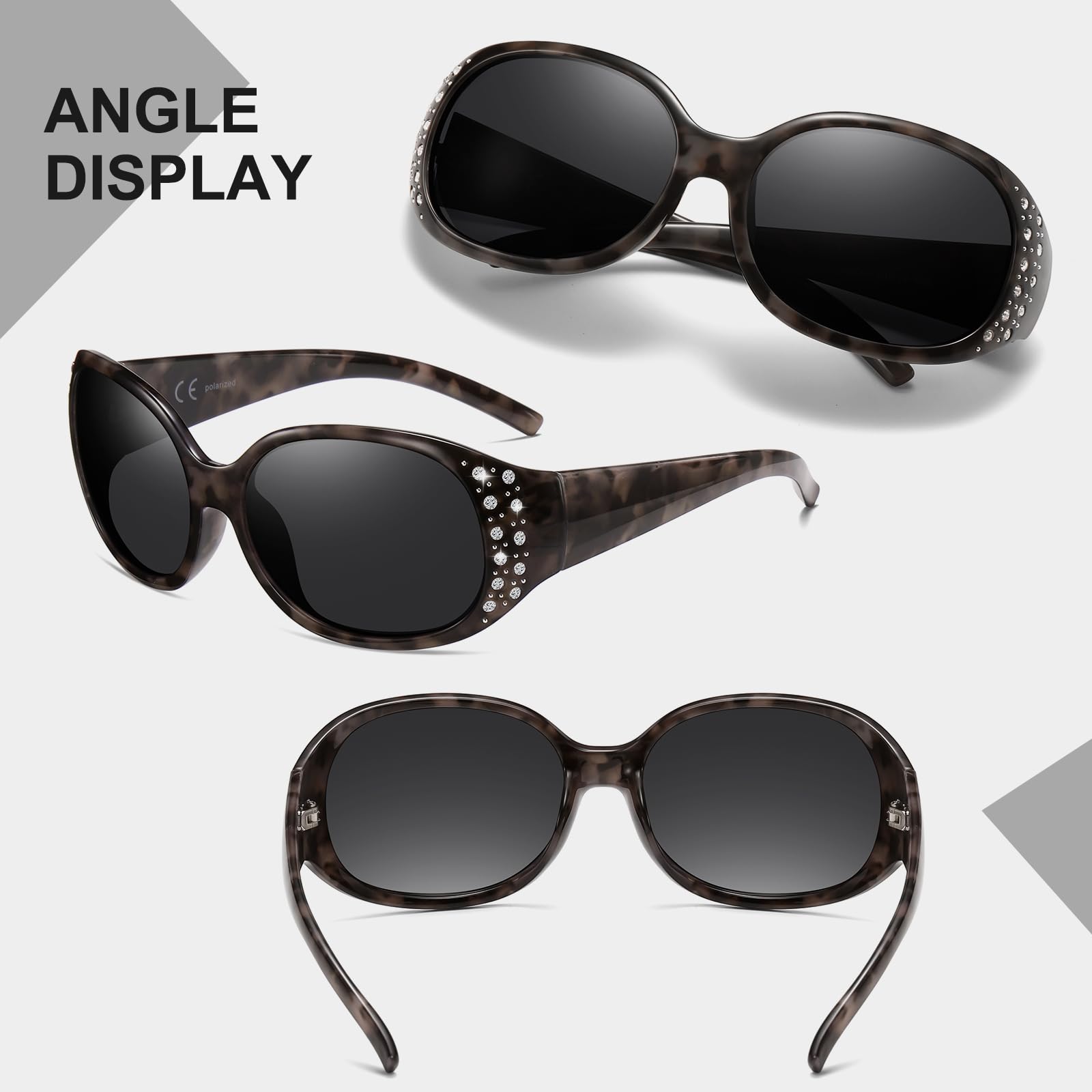HAOLOTA Polarized Sunglasses for Women, Rhinestone Wrap Around Sunglasses with UV400 Protection