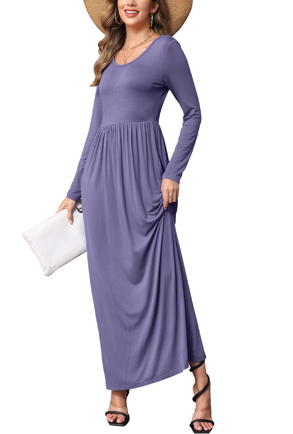 EUOVMY Women's Long Sleeve Loose Maxi Dresses Casual Long Dresses with Pockets