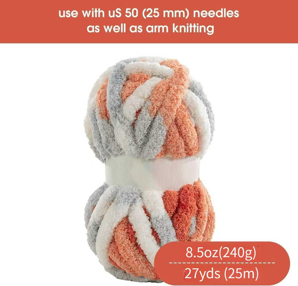 Chunky Chenille Yarn for Hand Knitting 8 Jumbo Pack Jumbo Chunky Yarn for Hand Soft Blanket Knitting, Bulky Thick Fluffy Yarn for Crocheting (Black)