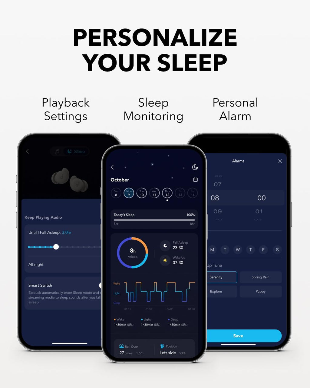 Soundcore Sleep A20 by Anker Sleep Earbuds with Multiple Ear Tips and Wings | 30 dB High-Frequency Noise Reduction, Side Sleeper Comfort, 80H Playtimae, Stream Content via Bluetooth 5.3, Sleep Tracking