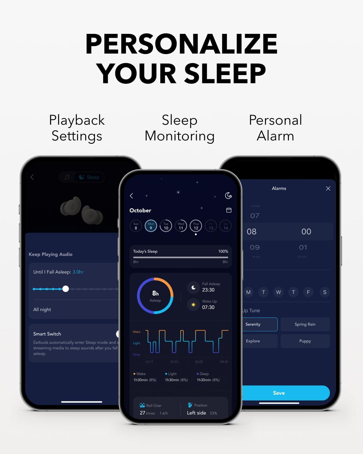 Soundcore Sleep A20 by Anker Sleep Earbuds with Multiple Ear Tips and Wings | 30 dB High-Frequency Noise Reduction, Side Sleeper Comfort, 80H Playtimae, Stream Content via Bluetooth 5.3, Sleep Tracking