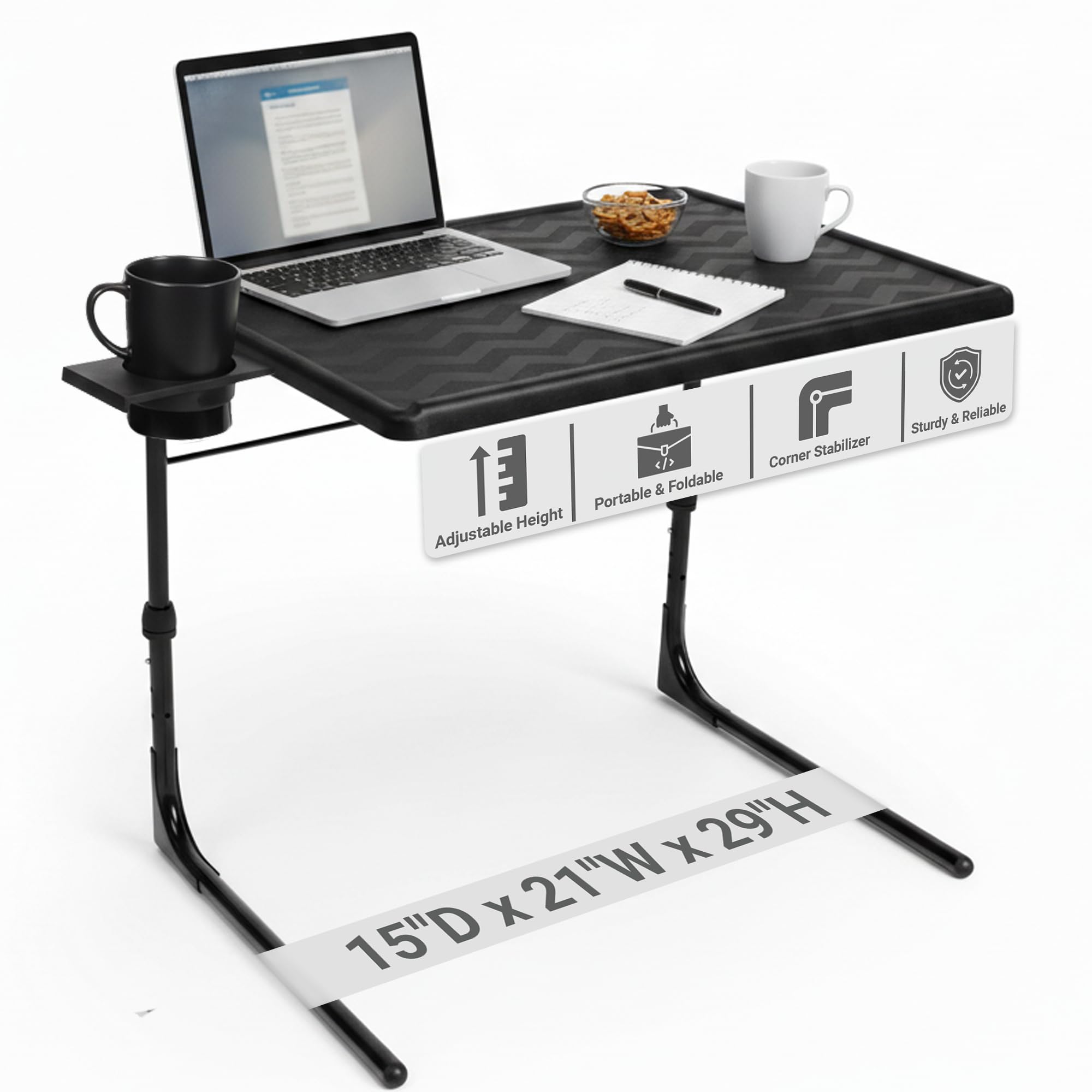 Table-Mate TV Tray Table | Portable Desk Folding Dinner Tray, Couch Table Trays for Eating Snack Food, Portable Laptop Desk, Bed Trays for Eating | Adjustable TV Trays with 3 Angles and Cup Holder