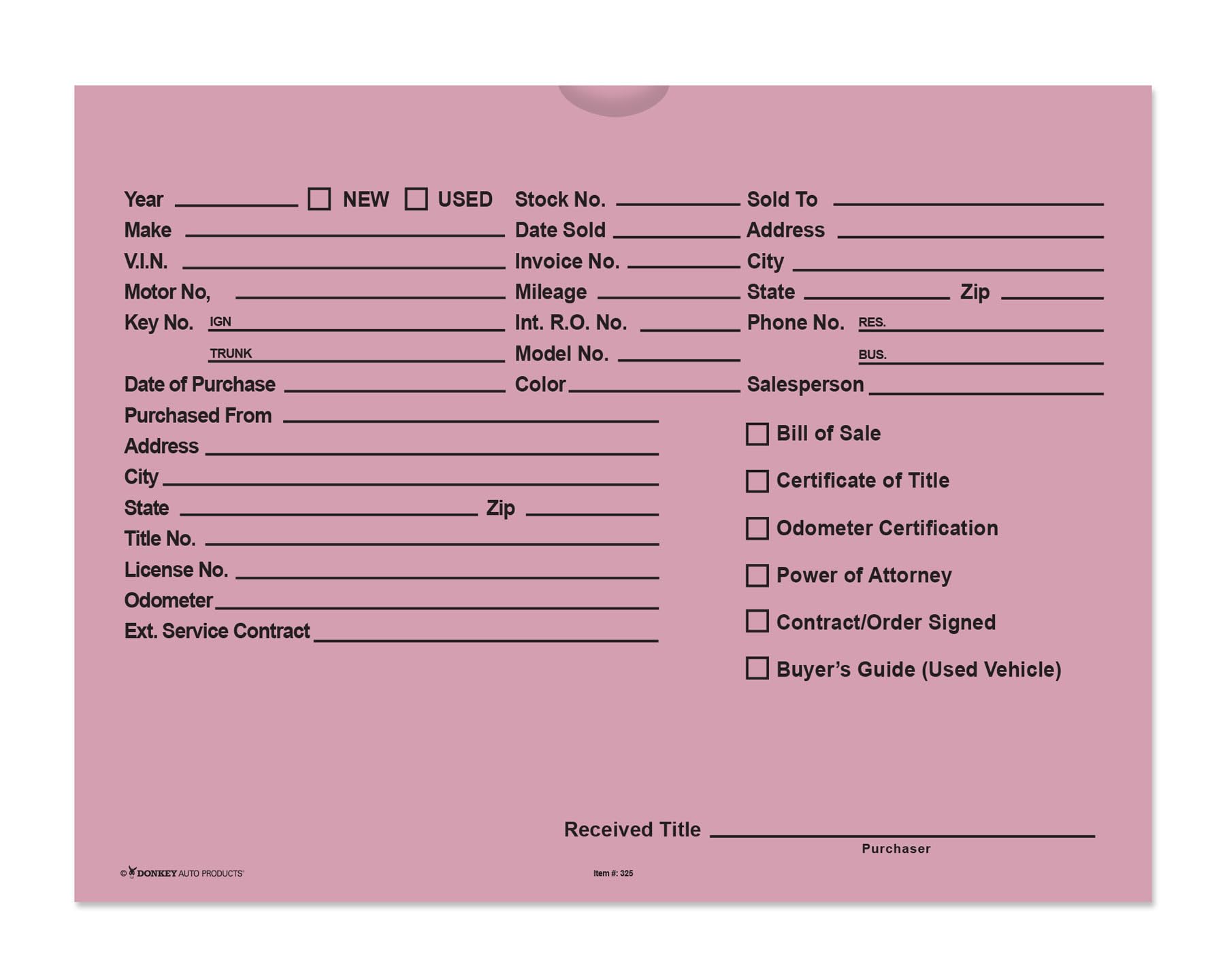 Printed Vehicle Deal Envelopes 9x12 Deal Jackets (100 shrink wrapped) (Blue)