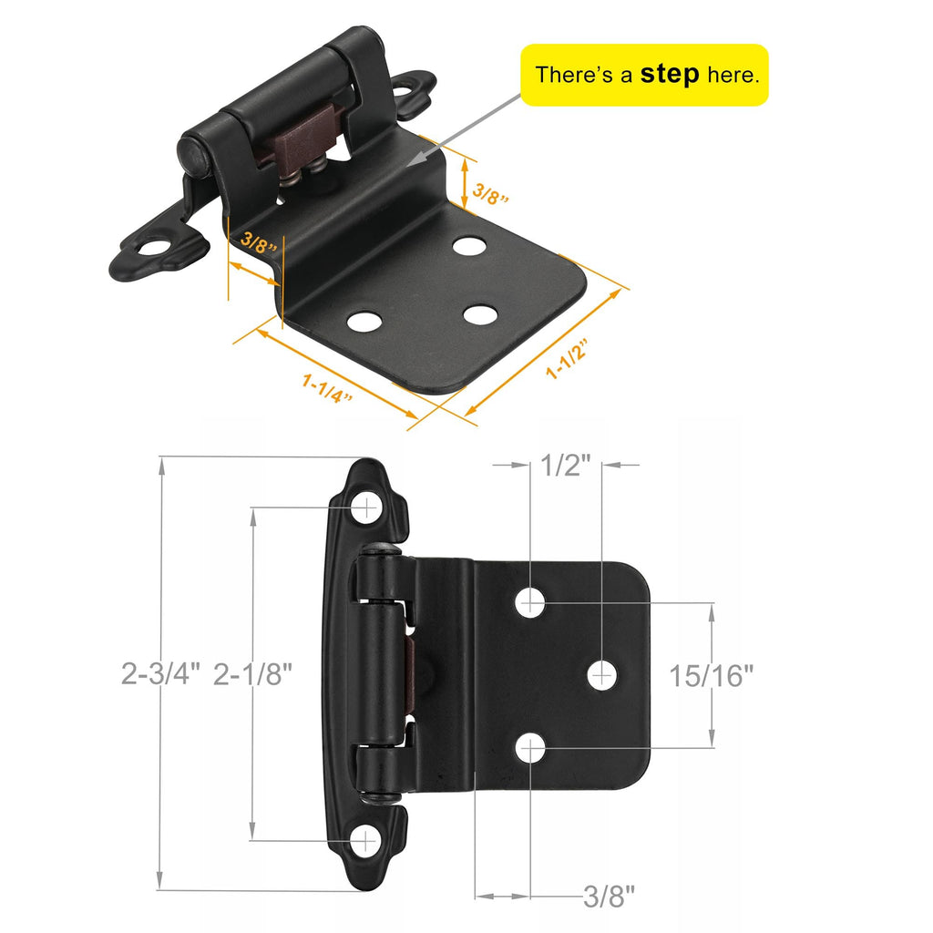 4 Pack (2 Pairs) Antique Brass Self Closing Cabinet Hinges for Kitchen Cabinet Door, 1/2" Overlay (Variable) Semi Concealed Kitchen Cabinet Hinges