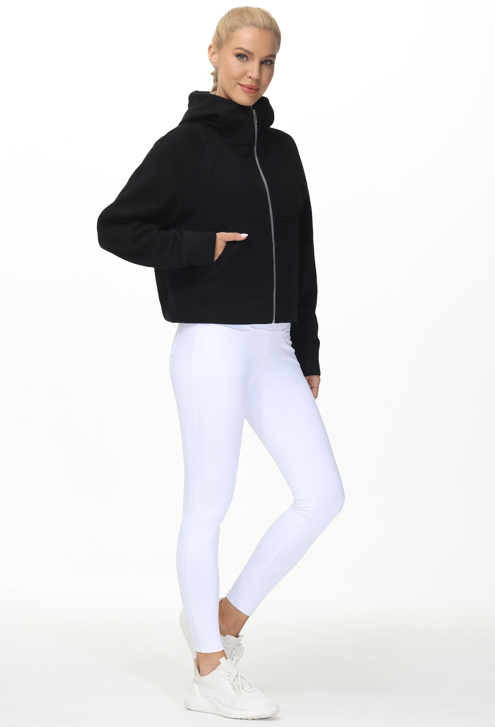 THE GYM PEOPLE Women's Full-Zip Up Hoodies Jacket Fleece Workout Crop Tops Sweatshirts with Pockets Thumb Hole