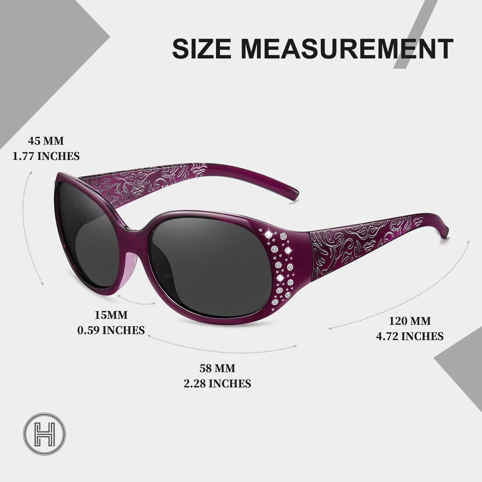 HAOLOTA Polarized Sunglasses for Women, Rhinestone Wrap Around Sunglasses with UV400 Protection