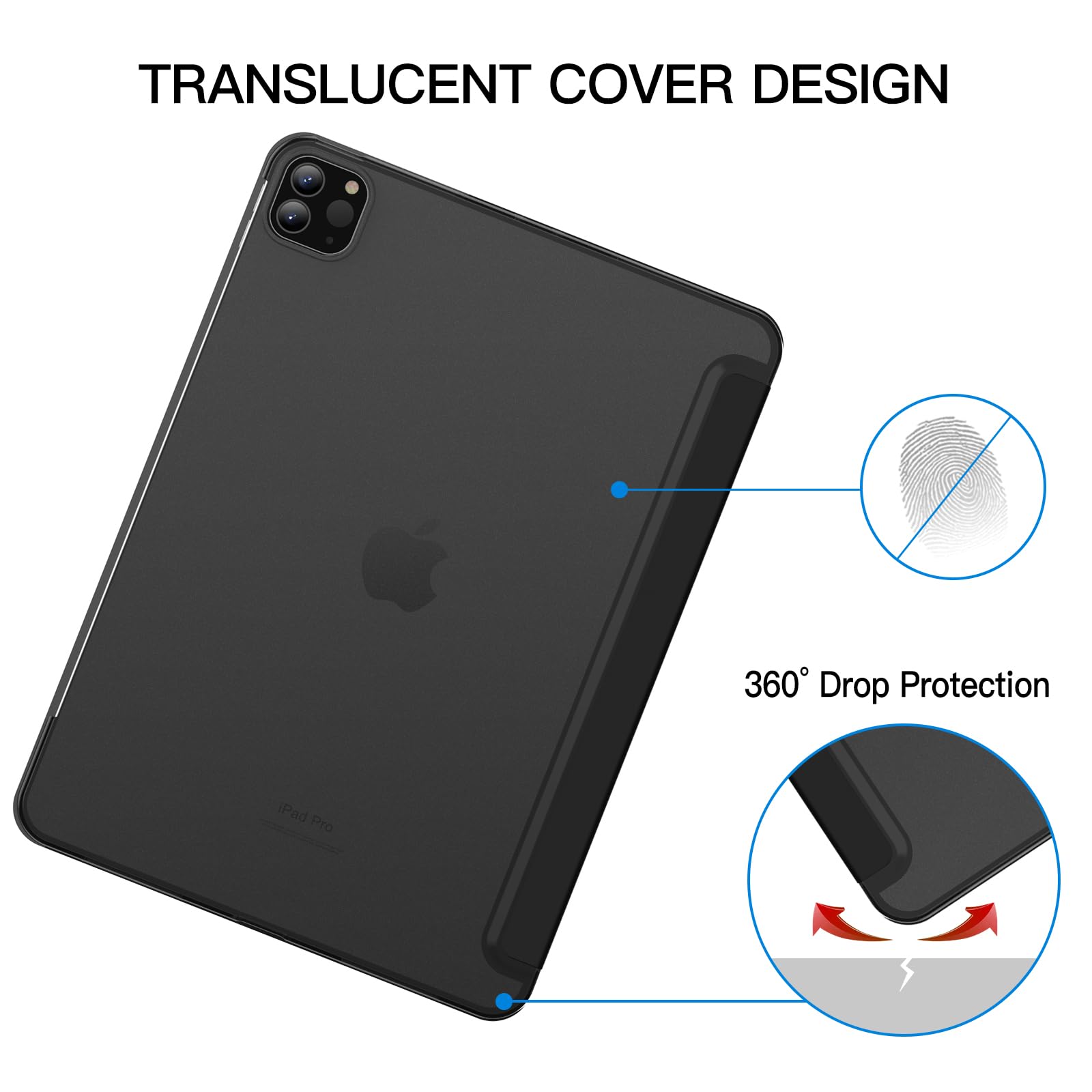 JETech Case ONLY for iPad Pro 11-Inch, 2022/2021/2020/2018 Model, Compatible with Pencil, Cover Auto Wake/Sleep (Black)