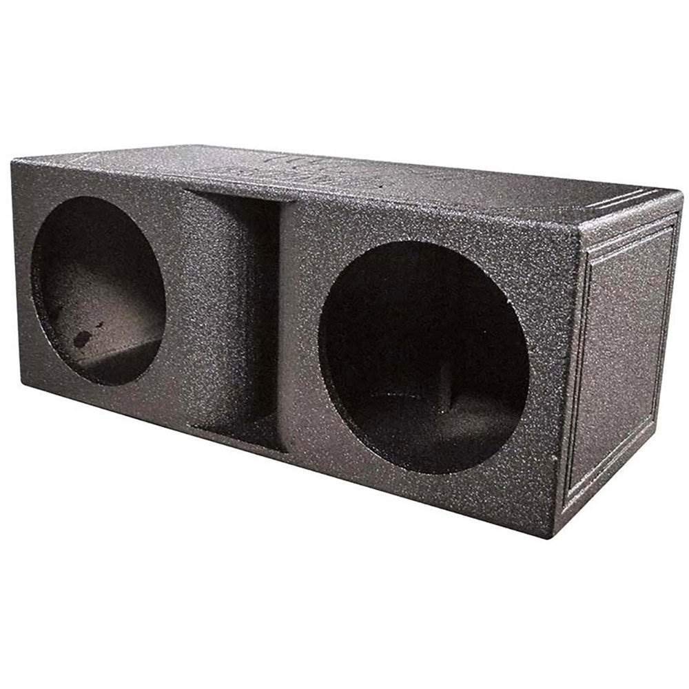 QPower 12 Inch Dual Subwoofer Box, High-Performance Vented Speaker Enclosure, Black - Car Audio and Sound System Accessories - Portable Equipment for Subwoofers