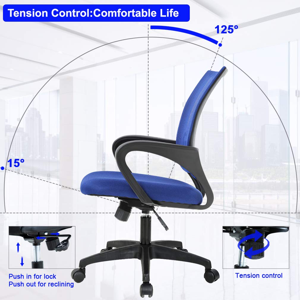 BestOffice Home Office Chair Ergonomic Desk Chair Mesh Computer Chair with Lumbar Support Armrest Executive Rolling Swivel Adjustable Mid Back Task Chair for Women Adults, Black (Black)