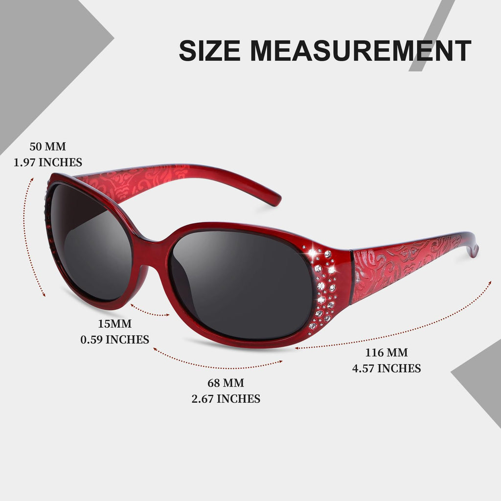 HAOLOTA Polarized Sunglasses for Women, Rhinestone Wrap Around Sunglasses with UV400 Protection