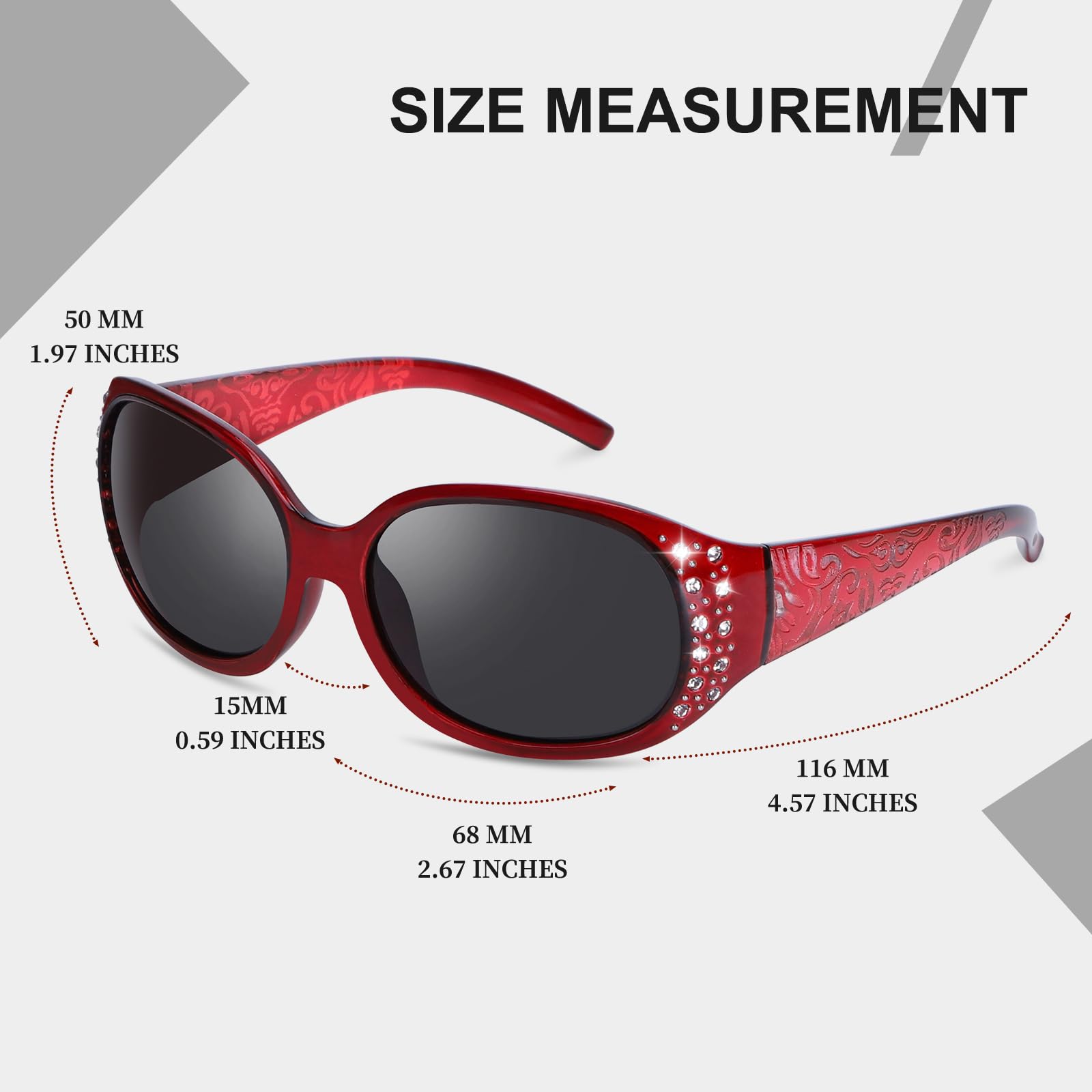 HAOLOTA Polarized Sunglasses for Women, Rhinestone Wrap Around Sunglasses with UV400 Protection