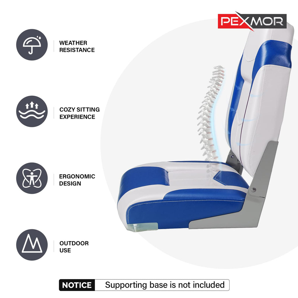 PEXMOR Boat Seats, Low/High Back, Folding, Waterproof, Captain Seat, 2 Packs (High Back-Blue & White)