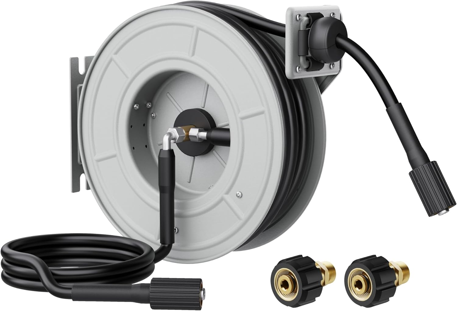 Giraffe Tools Pressure Washer Hose Reel 65ft, Power Washer Reel, Pressure Washer Retractable Hose Reel, Heavy Duty, Wall/Floor Mounted, 3200 PSI