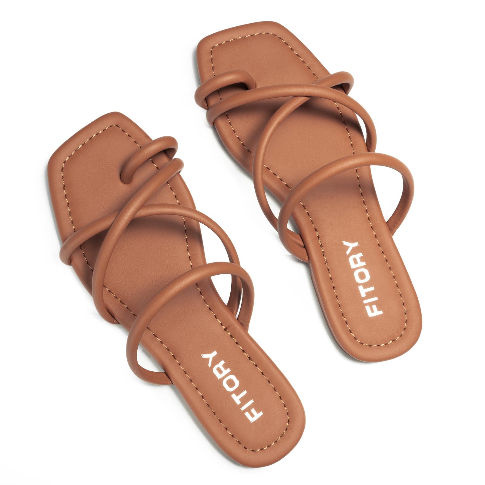 FITORY Women's Slide Sandals Flat Toe Ring Thongs with Cross Strap for Summer Size