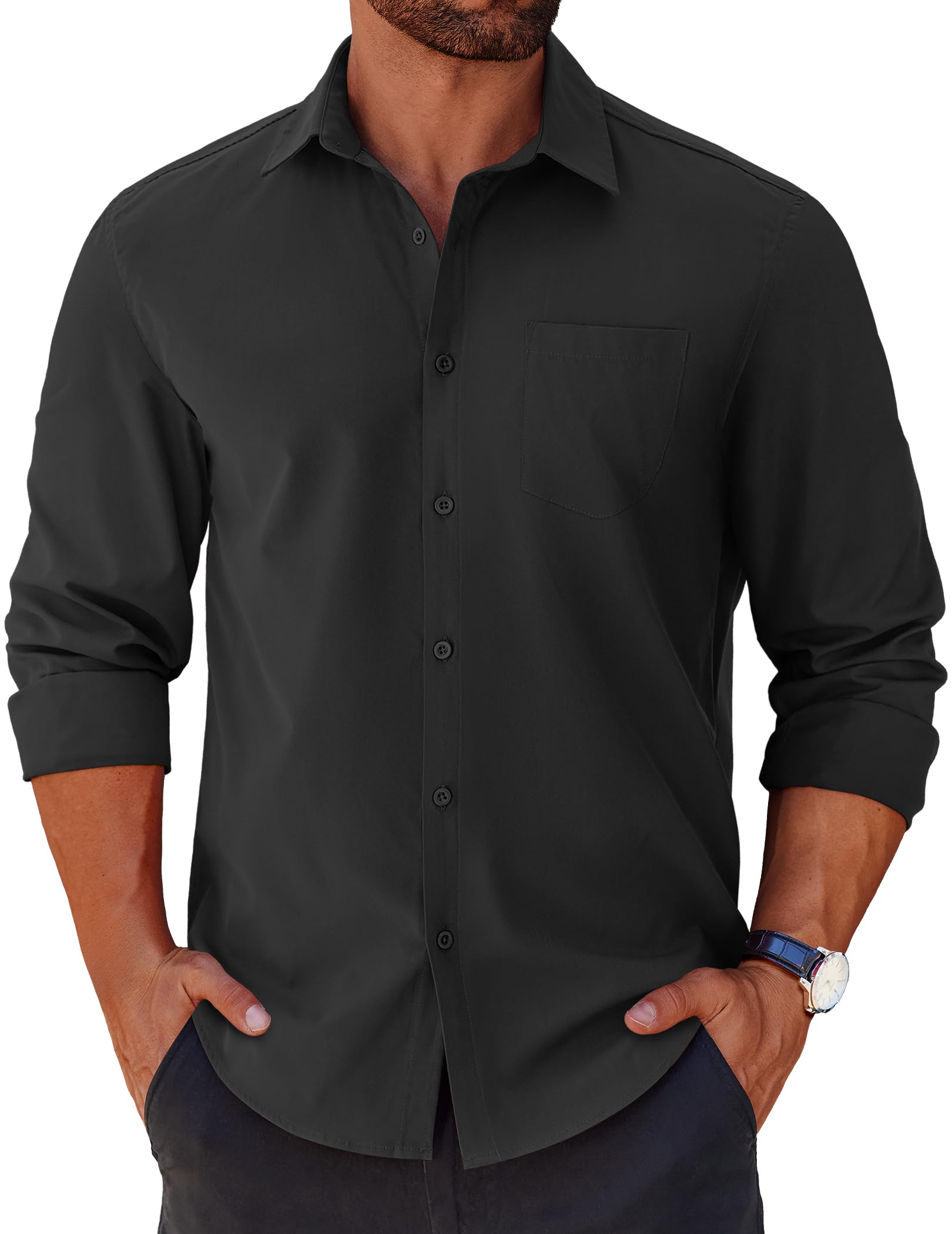 COOFANDY Mens Long Sleeve Button Down Shirts Casual Untucked Shirts for Men Dress Shirts Beach Wedding Shirts