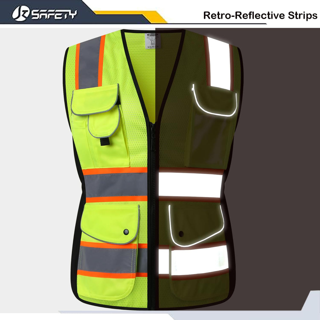 JKSafety Women Hi-Vis Reflective Safety Vest | Neon Color body Sewed Reflective Strips Breathable Lightweight ANSI Compliant