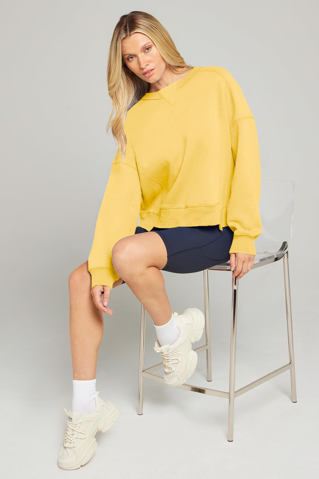 MEROKEETY Women's Oversized Cropped Sweatshirts Crewneck Trendy Workout Pullover Sweater Fall Outfits