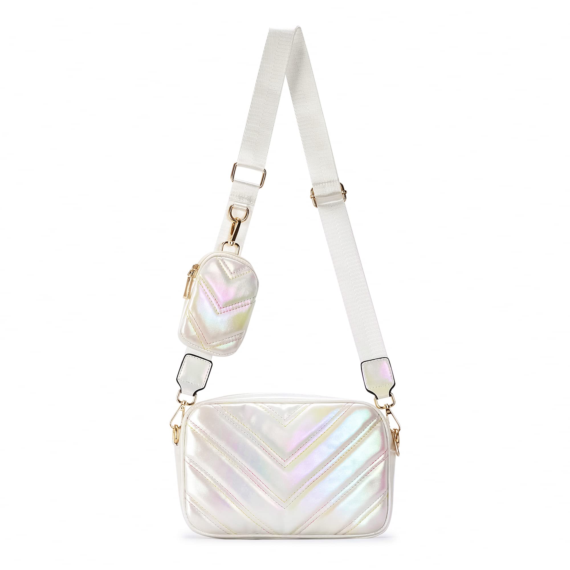 Herald Chevron Quilted Small Crossbody Bag with Coin Purse Pouch, Women Square Camera Side Shoulder 2 Size Handbags | Chevron
