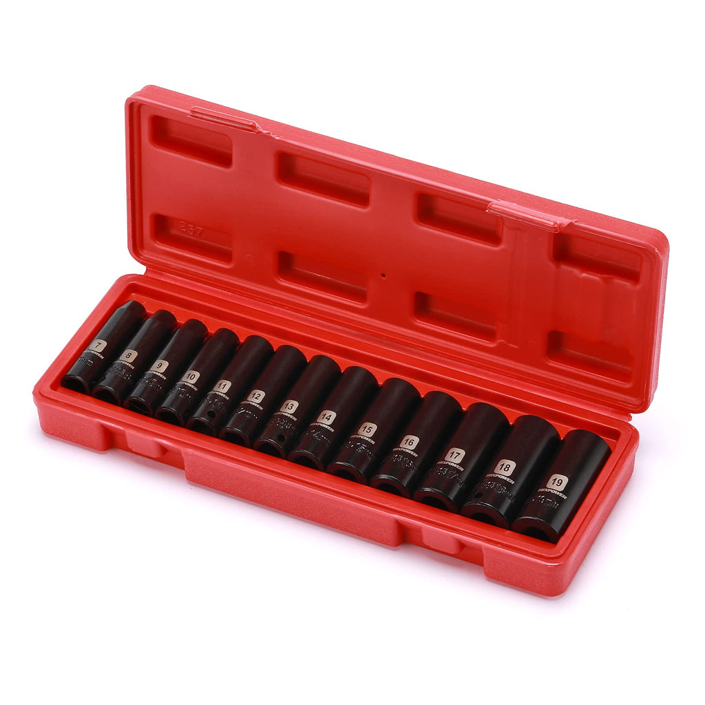 MIXPOWER 12 Pieces 3/8-Inch Drive Shallow Impact Socket Set, 5/16 to 1 inch, CR-V, SAE, 6 Point, Shallow, 12 Pieces 3/8" Dr. Socket