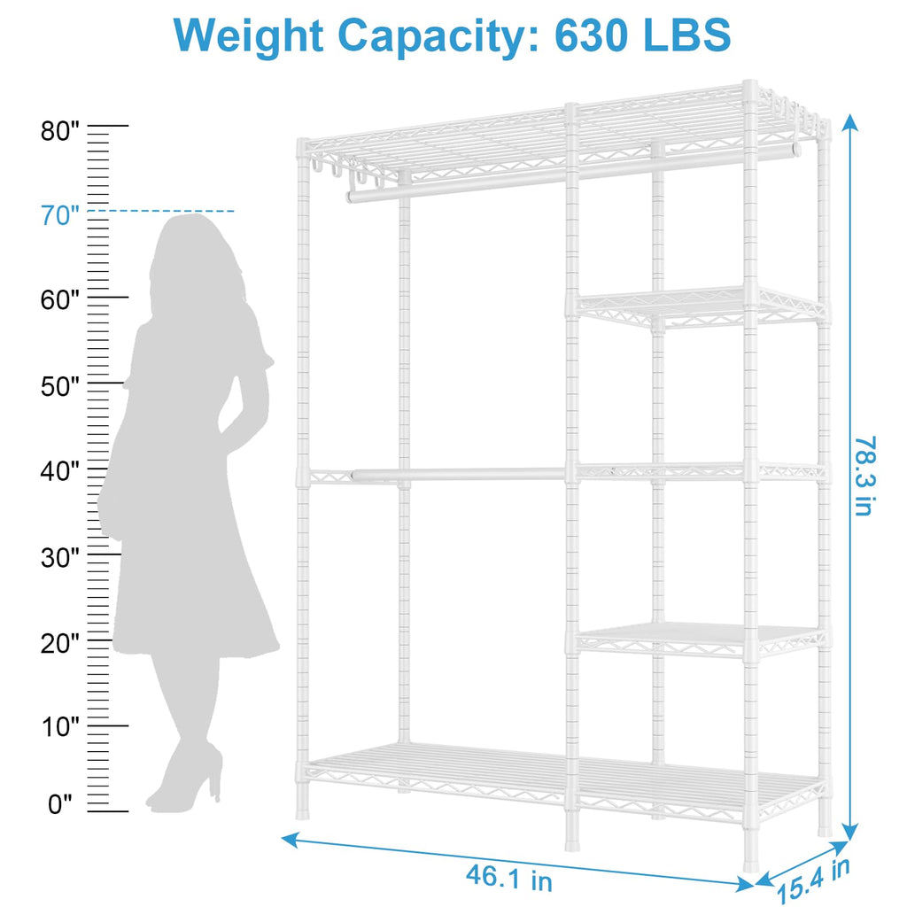 Ulif F2 Clothes Rack, 5 Tiers Heavy Duty Garment Rack for Bedroom, Freestanding Adjustable Closet Storage Organizer, 46.1" W x 15.4" D x 78.3" H, Load 630lbs, Upgraded Black