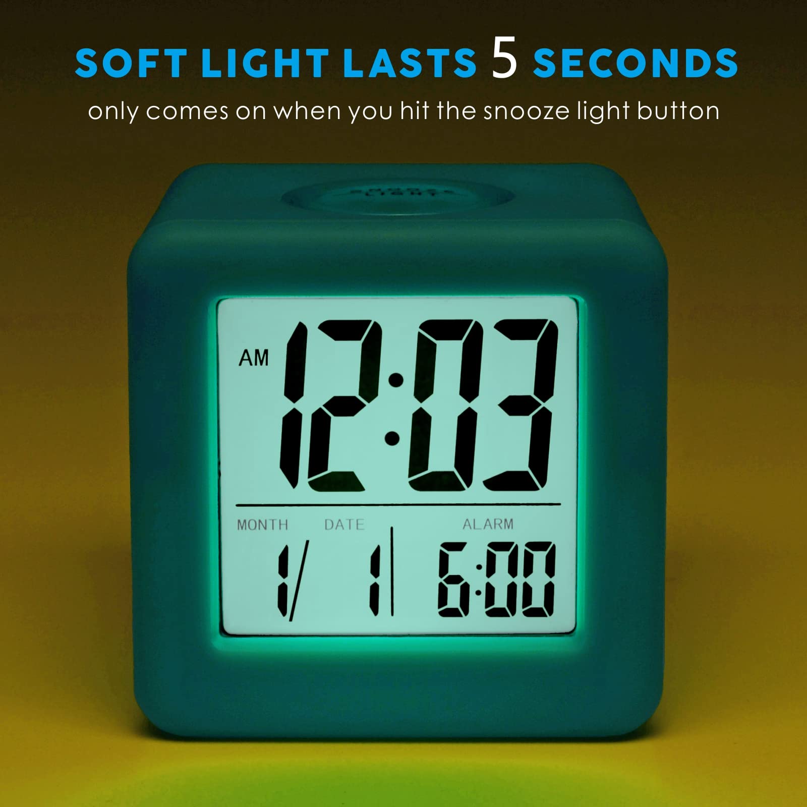 Plumeet Digital Alarm Clock Kids Clock with Snooze and White Nightlight - Easy Setting Travel Alarm Clocks Display Time, Date, Alarm - Ascending Sound - Battery Powered (Baby Blue)